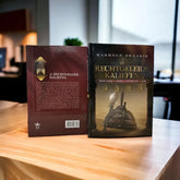 Twee hardcover boeken van De Rechtgeleide Kaliefen - Aboe Bakr en Othmaan op houten oppervlak